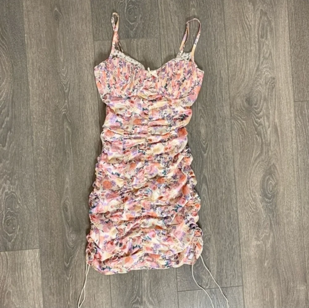 For Love & Lemons Gardenia Mini Dress Bustier Ruched Floral Pink Size XXS - Picture 4 of 7